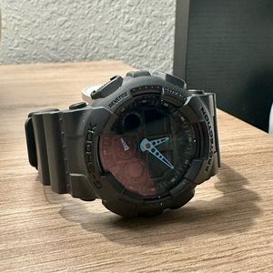 Casio Men's G-Shock Analog-Digital Watch GA-100C, Grey/Neon Blue